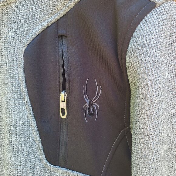Spyder Bandit Gray Sweater Knit Fleece Lined Full Zip Jacket Coat Mens Size M - Picture 2 of 10